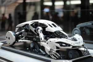 Sleek robotic design showcased, highlighting advanced technology and artificial intelligence photo