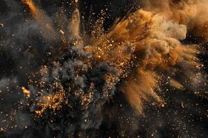 Gold and black powder exploding, creating a dynamic and abstract cloud photo