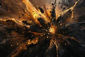 Black and gold abstract art with explosion effect creating dramatic background photo