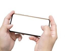 Both hands that are using the smartphone photo