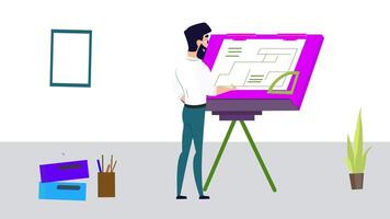 Architect Man Working On Project Animation video