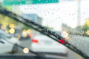 Windshield wipers from inside of car photo