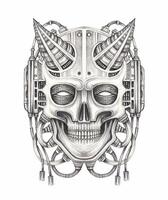 Demon skull tattoo cyberpunk design by hand drawing on paper.o design by hand drawing on paper. vector