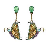 Earrings jewelry butterfly set with gems design by hand drawing on paper and make graphic . vector