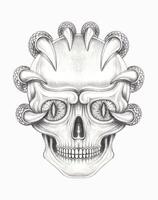 Surreal art skull tattoo design by hand drawing and make graphic . vector