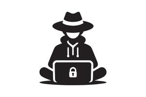 Spy agent searching on a laptop hacker silhouette vector