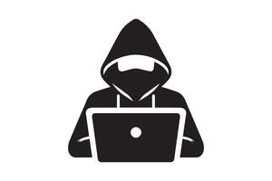 Spy agent searching on a laptop hacker silhouette vector