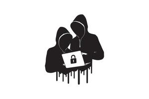 Spy agent searching on a laptop hacker silhouette vector