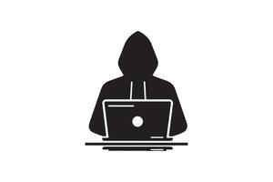 Spy agent searching on a laptop hacker silhouette vector