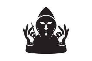 Spy agent searching on a laptop hacker silhouette vector