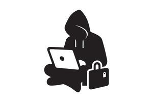 Spy agent searching on a laptop hacker silhouette vector