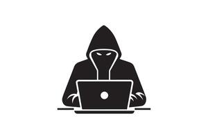 Spy agent searching on a laptop hacker silhouette vector