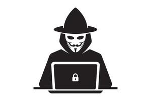 Spy agent searching on a laptop hacker silhouette vector