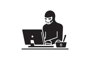 Spy agent searching on a laptop hacker silhouette vector