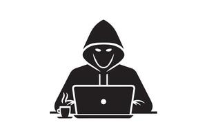 Spy agent searching on a laptop hacker silhouette vector