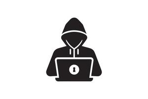 Spy agent searching on a laptop hacker silhouette vector