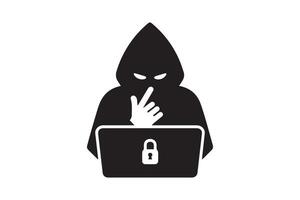 Spy agent searching on a laptop hacker silhouette vector