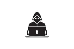 Spy agent searching on a laptop hacker silhouette vector