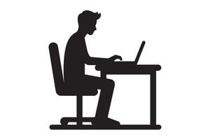 a man working on laptop at desk silhouette vector