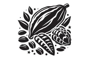 cocoa logo, cocoa bean, cocoa tree, cocoa branches and leaves. Simple illustration of cocoa branch icon vector