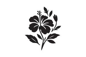 Paradise leaf. Monochrome Hibiscus silhouette vector