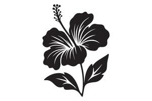 Paradise leaf. Monochrome Hibiscus silhouette vector