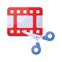 A editing icon represents software features used for cutting, arranging, and enhancing footage. vector