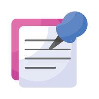 Pin notes icon, featuring a pin or tack, symbolizes reminders, important notes, and memos. vector