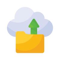 Folder with upward arrow and cloud denoting concept icon of cloud data storage, drive icon vector