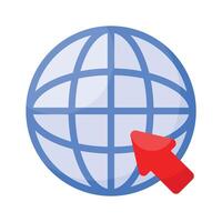 A world globe with arrow denoting concept icon of browser, internet access or web browsing vector