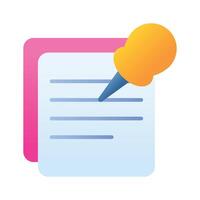 Pin notes icon, featuring a pin or tack, symbolizes reminders, important notes, and memos. vector