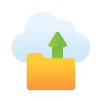 Folder with upward arrow and cloud denoting concept icon of cloud data storage, drive icon vector
