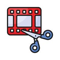 A editing icon represents software features used for cutting, arranging, and enhancing footage. vector
