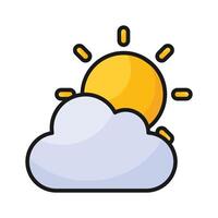 A weather icon represents various atmospheric conditions such as sun, rain, clouds, or snow in a visual format. vector