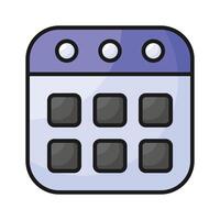 A calendar icon showing scheduling, events, and time management for planning. vector