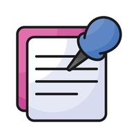 Pin notes icon, featuring a pin or tack, symbolizes reminders, important notes, and memos. vector
