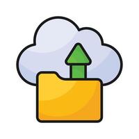 Folder with upward arrow and cloud denoting concept icon of cloud data storage, drive icon vector