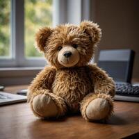teddy bear on a desk table photo