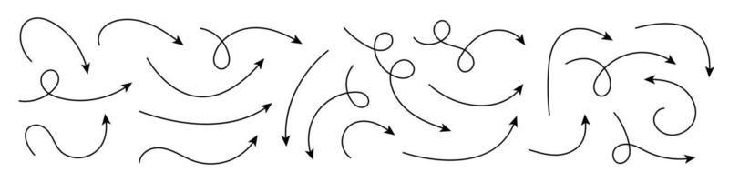 Collection of curved arrows. Set simple curved hand drawn arrows. Collection of pointers. vector