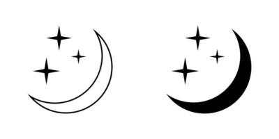 Crescent moon with stars icon on white background. Night icon. Crescent moon icon. Minimalist style. vector