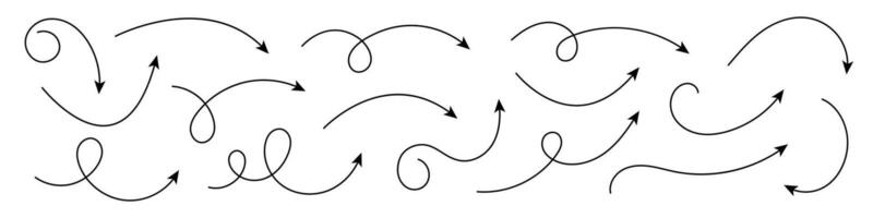 Collection of curved arrows. Set simple curved hand drawn arrows. Collection of pointers. vector