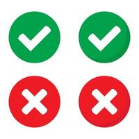 Right or wrong icons. Green tick and red cross checkmarks. Yes or no symbol, approved or rejected icon for user interface. vector
