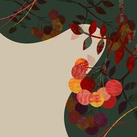 Autumn multicolored poster with bunches of rowan trees Stylish flat pattern Atmospheric illustration vector