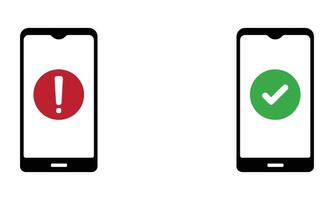 smartphone with an exclamation mark and checkmark symbol icon vector