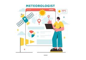 Meteorologist Vector Illustration with Weather Forecast and Atmospheric Precipitation Map in a Flat Style Cartoon Background Design