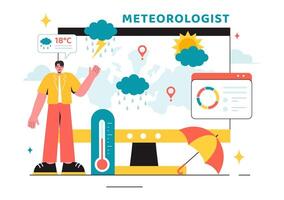 Meteorologist Vector Illustration with Weather Forecast and Atmospheric Precipitation Map in a Flat Style Cartoon Background Design