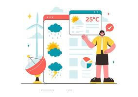 Meteorologist Vector Illustration with Weather Forecast and Atmospheric Precipitation Map in a Flat Style Cartoon Background Design