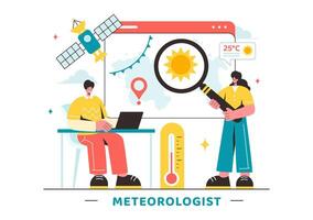 Meteorologist Vector Illustration with Weather Forecast and Atmospheric Precipitation Map in a Flat Style Cartoon Background Design