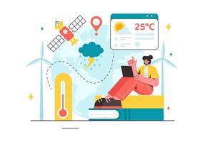 Meteorologist Vector Illustration with Weather Forecast and Atmospheric Precipitation Map in a Flat Style Cartoon Background Design