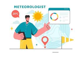 Meteorologist Vector Illustration with Weather Forecast and Atmospheric Precipitation Map in a Flat Style Cartoon Background Design